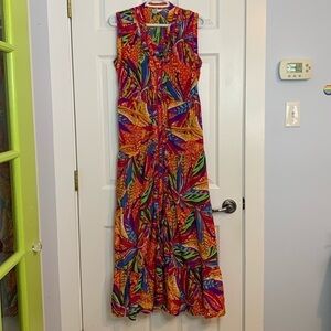 True Destinations Sleeveless Maxi Dress Vibrant Multicolour Button Up Front Fun